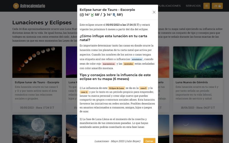 Astrocalendario de Lunaciones y Eclipses